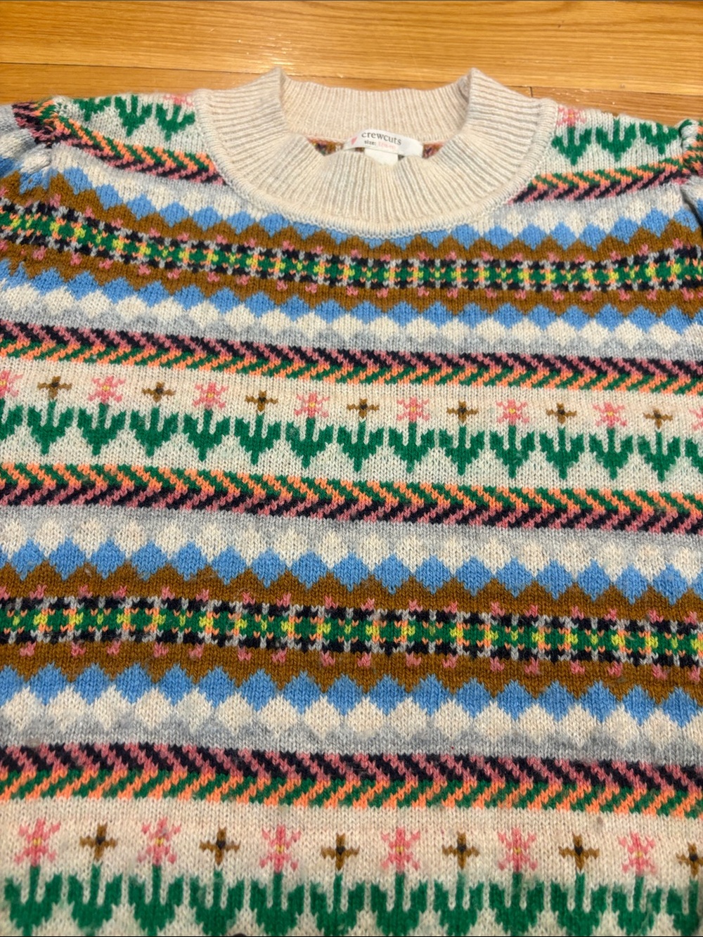 Crewcuts Cream Fair Isle Knit Crewneck Sweater with Multi-Color Stripes - Picture 2 of 3